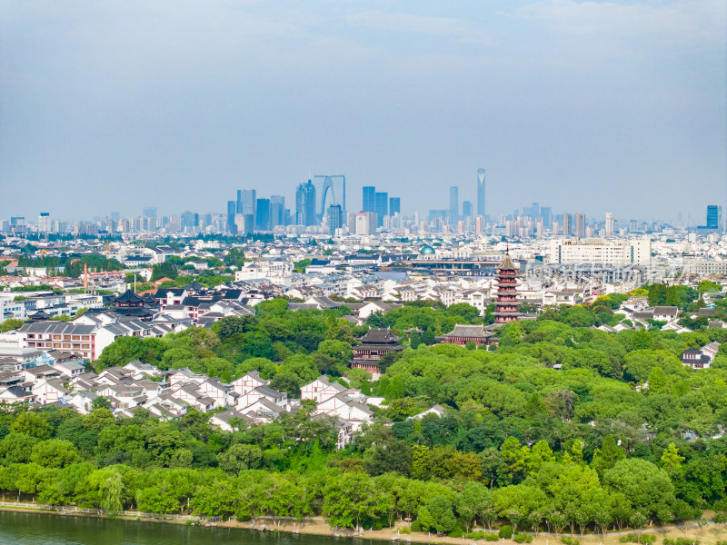 航拍苏州盘门景区中式园林建筑苏州古城