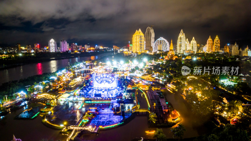 云南西双版纳城市夜景航拍