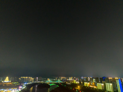 宝鸡渭河两岸夜景航拍图