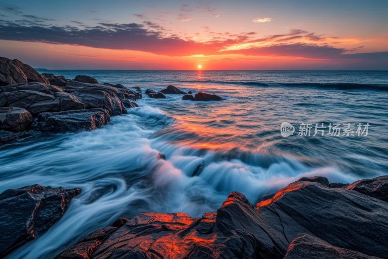 海上日落波光粼粼景象