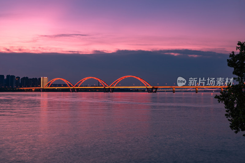 长沙湘江福元路大桥夕阳风光