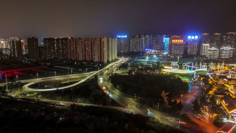 陕西宝鸡城市夜景灯光交通航拍图