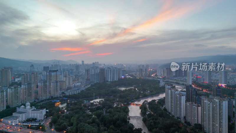 青海西宁大景西宁晚霞航拍