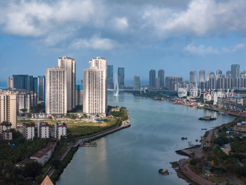 海南海口钟楼骑楼老街港湾高空航拍