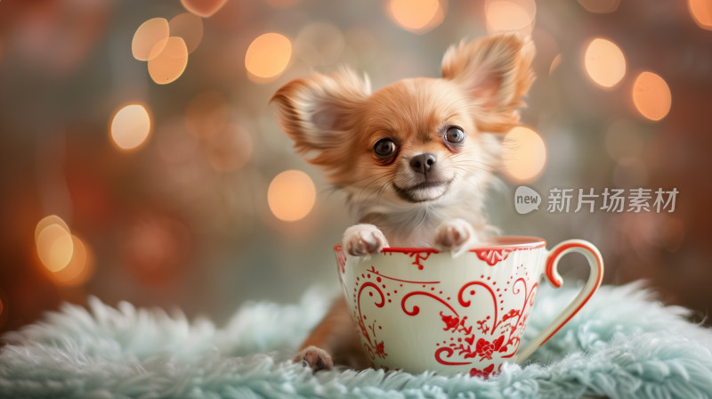 杯中萌宠：茶杯犬在精致花瓣杯里的温馨一刻