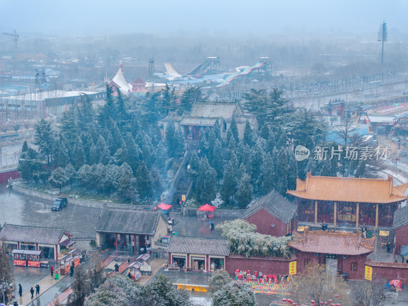 河南商丘火神台景区雪天航拍