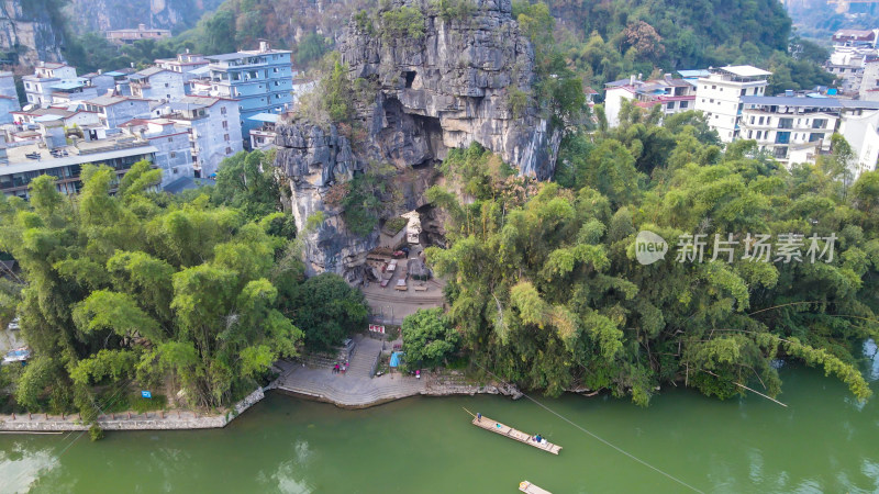 广西桂林遇龙河大榕树景区航拍图