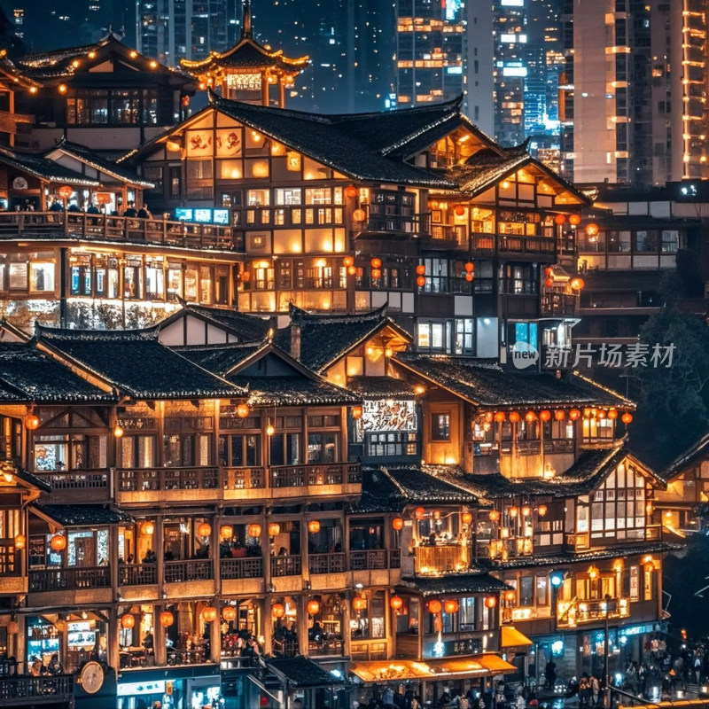 重庆洪崖洞夜景街道景象