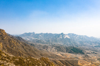 航拍北京春天山区