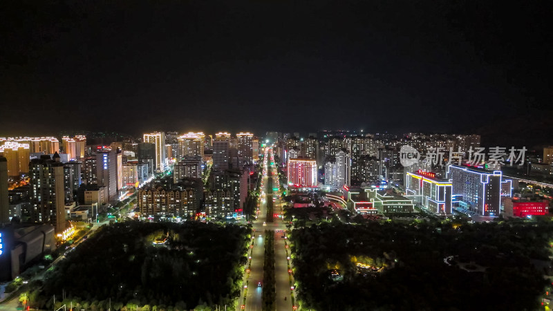 甘肃定西城市夜景灯光航拍图