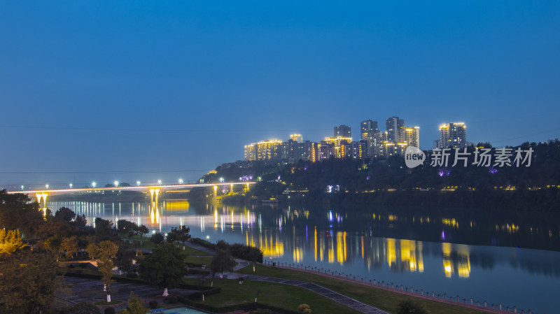 涪江城市夜景全景风光