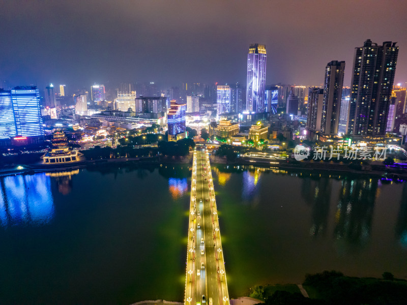 广西南宁城市夜景交通航拍摄影图