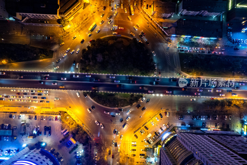 西安城市夜景交通航拍图