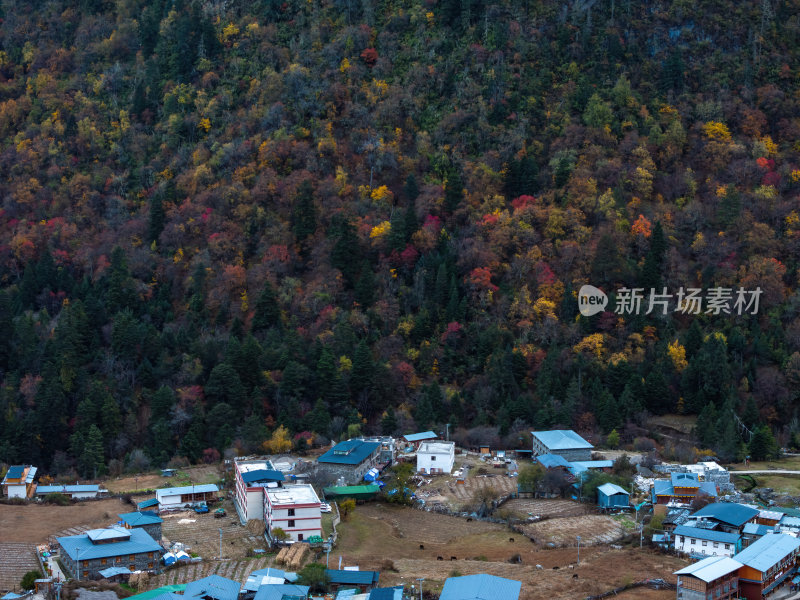 云南香格里拉雨崩村梅里雪山秋色高空航拍