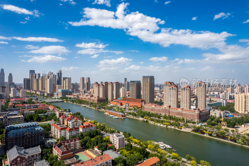 天津小白楼商圈现代建筑城市天际线风光航拍