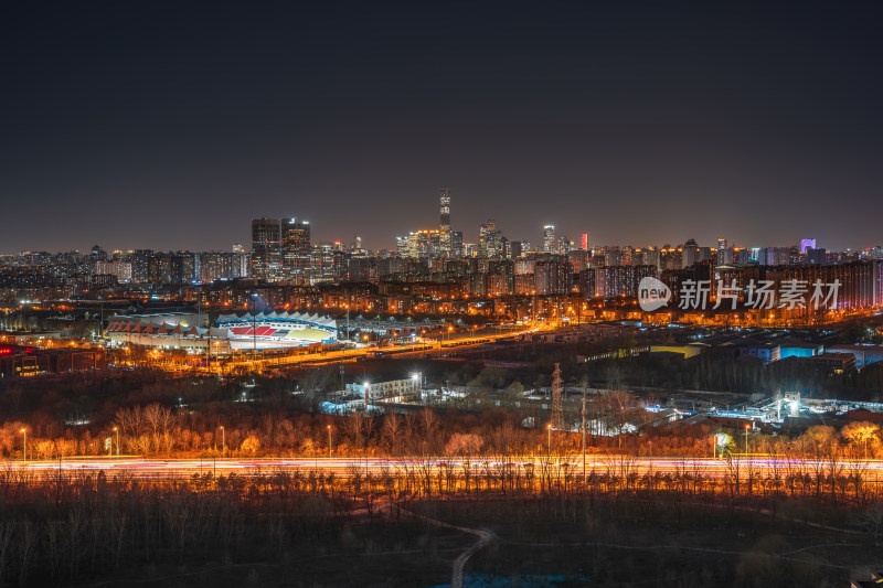 北京城市夜景下的灯火辉煌景象