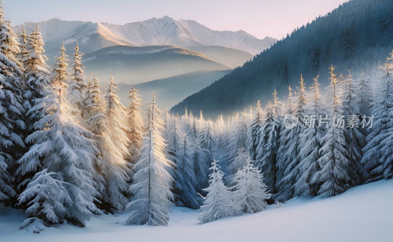 冬季森林白雪覆盖风景