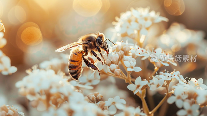 一只蜜蜂在花朵上采蜜