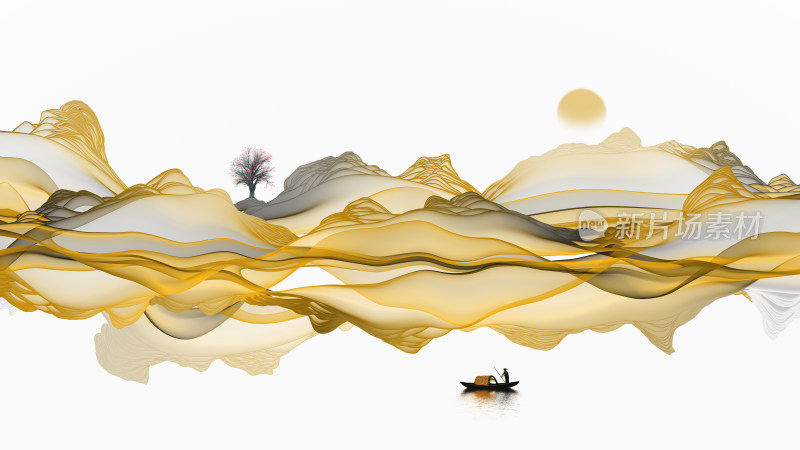 金色抽象水墨山水装饰画背景素材