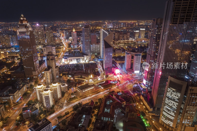 天津五大道文化旅游景区城市建筑夜景航拍