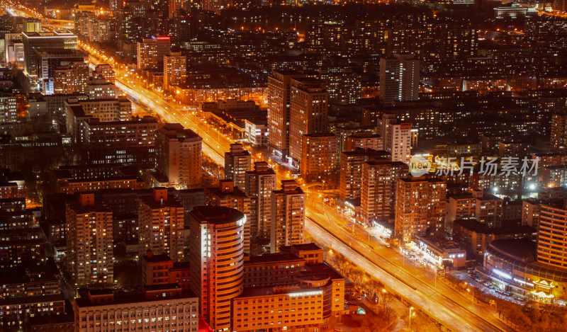 北京城市夜景马路车流繁华都市