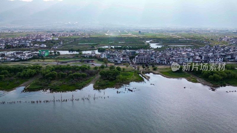 航拍云南大理洱海才村码头