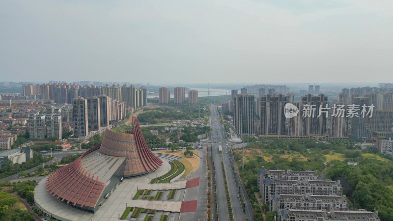 航拍湖南株洲神农城4A景区神农大剧院