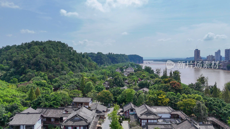 航拍四川乐山大佛游客中心摄影图