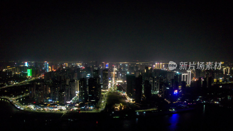 广东湛江城市夜景交通大景航拍