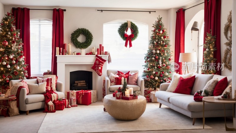 圣诞节圣诞树礼物屋内装饰背景