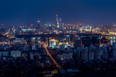 北京故宫与国贸同框夜景