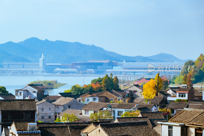 宁波院士中心上俯瞰东钱湖风景