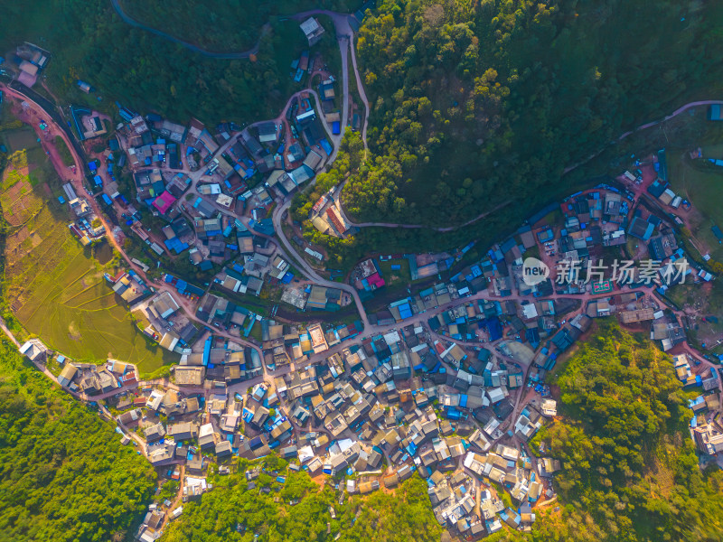 航拍山区乡村田园风光