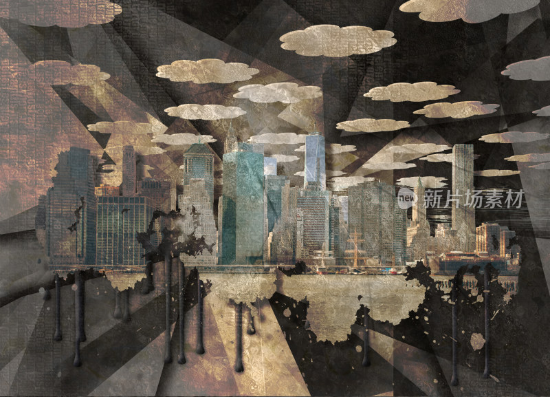 抽象风格城市建筑风景图