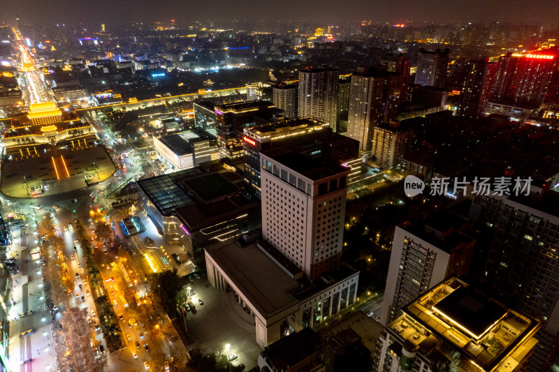 西安城市夜景灯光永宁门航拍摄影图