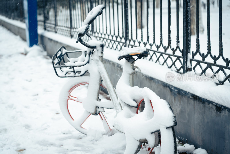 被积雪覆盖的共享单车