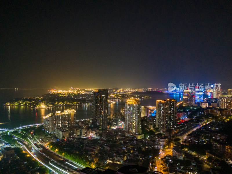 福建厦门夜景交通航拍图