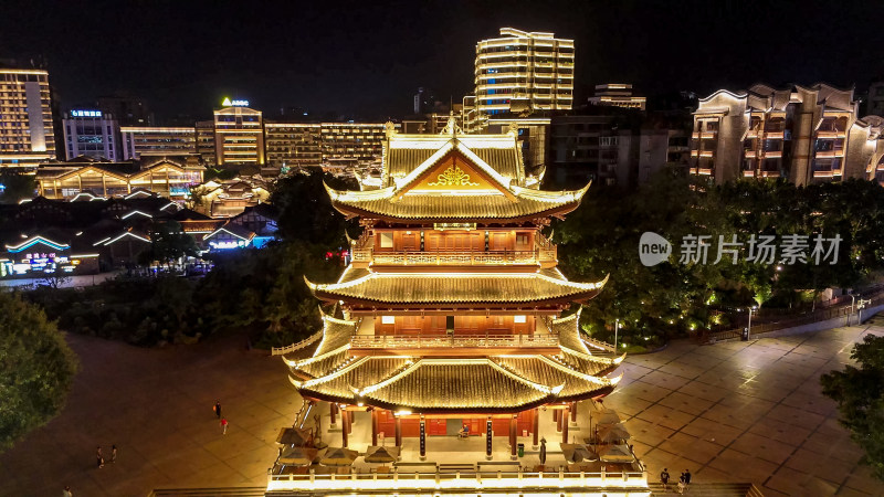 四川宜宾合江楼夜景灯光航拍图