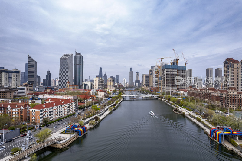 天津海河风景线城市建筑风光航拍