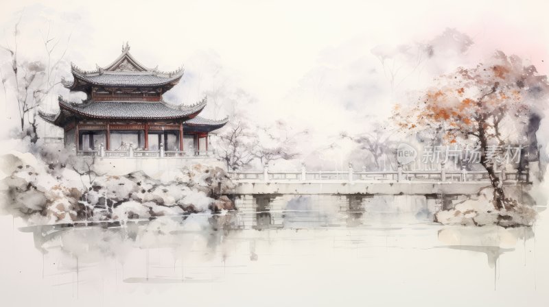 中国传统水墨画，北京紫禁城