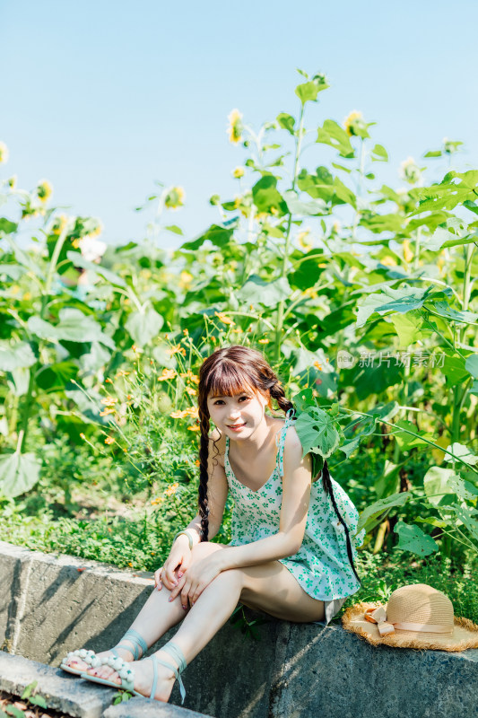 在向日葵花田的少女