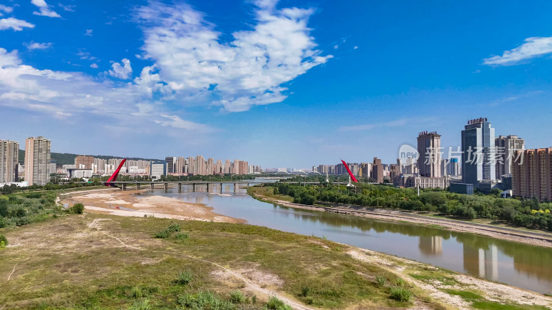 陕西宝鸡盘龙大桥地标建筑航拍图