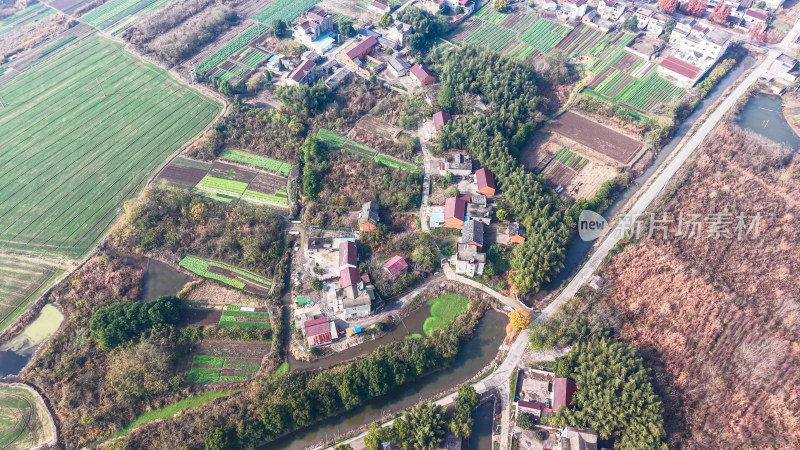 乡村农田村落航拍全景