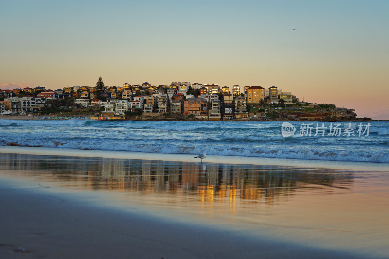 悉尼邦迪沙滩，bondi beach，日落与倒影