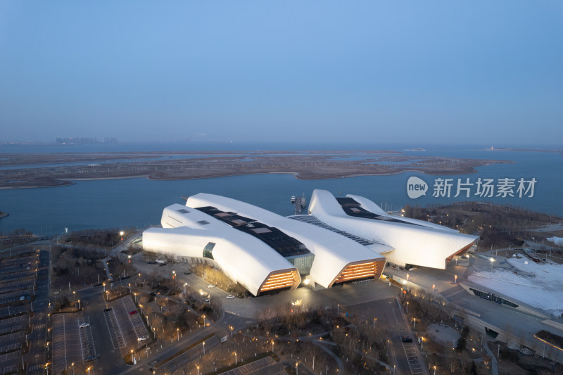 天津生态城南湾国家海洋博物馆城市夜景航拍