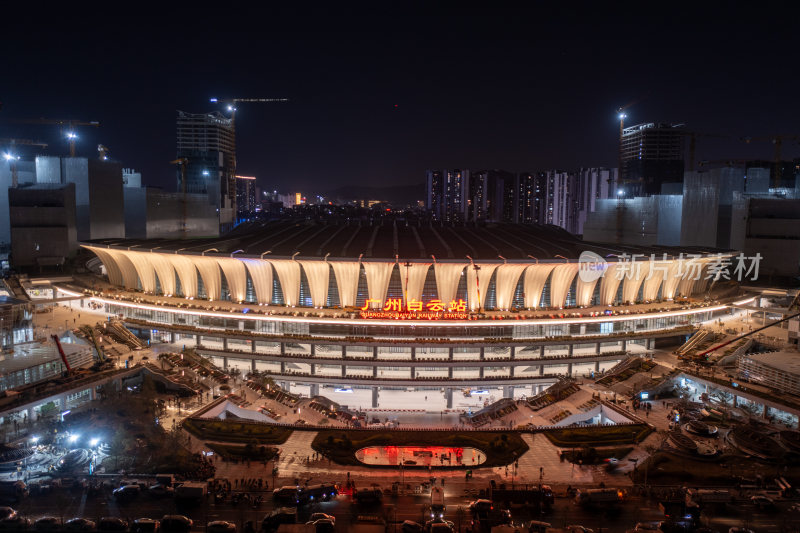 广州白云站夜景航拍