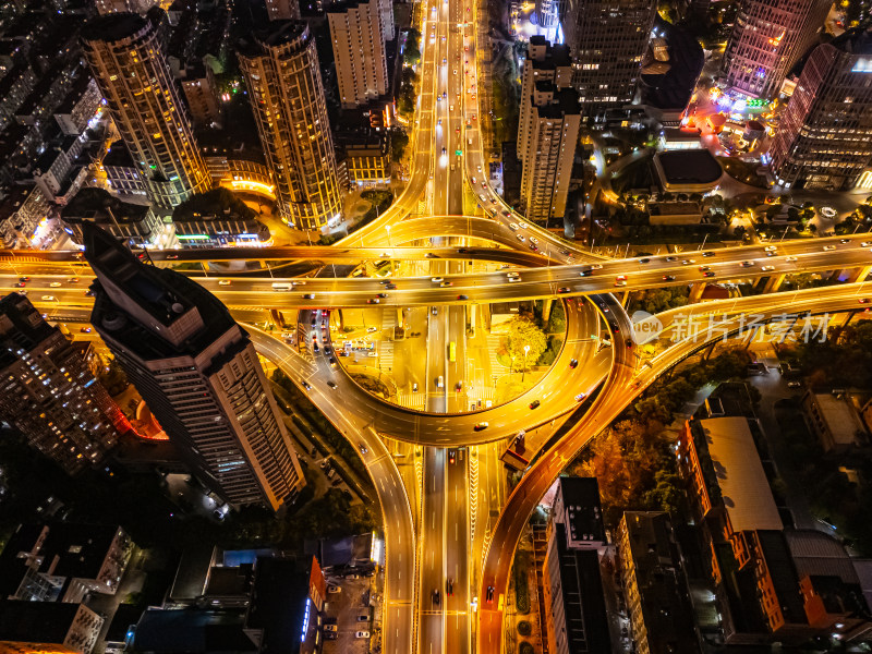 航拍上海鲁班路立交桥夜景