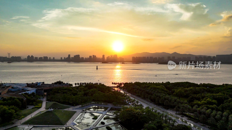 福建厦门鹭江日落晚霞夕阳航拍