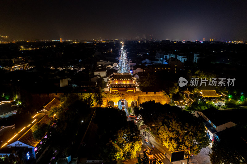 苏州古城门夜景航拍图