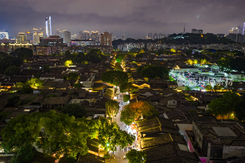 航拍福州三坊七巷夜景